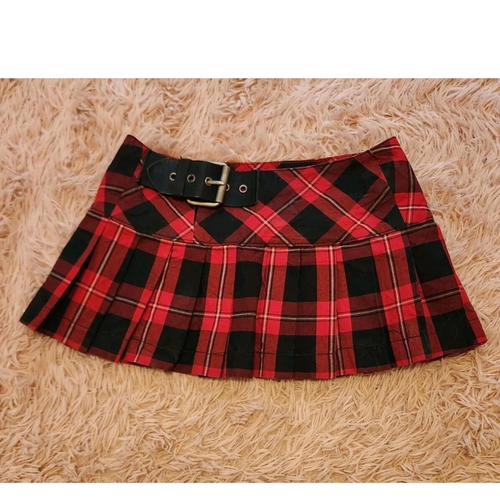 Y2K MISS SIXTY MICRO MINI SKIRT PLAID PLEATED BELTED XS